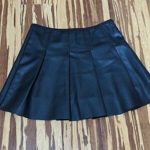 Black Leather Box Pleat Mini Skirt